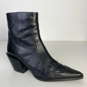 Topshop Black Leather Western Ankle Boots